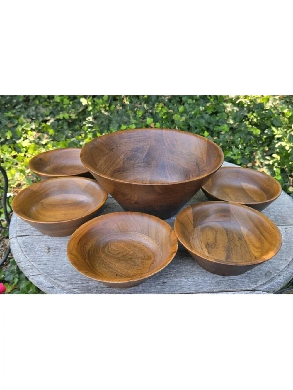 Kustom Kraft Solid Black Walnut Salad Bowl Set 6pcs Serving Bowl 5 Salad Bowls